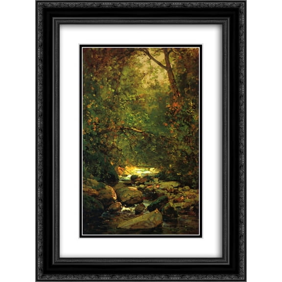 Thomas Hill 2x Matted 20x24 Black Ornate Framed Art Print 'Stream in Forest Winter'