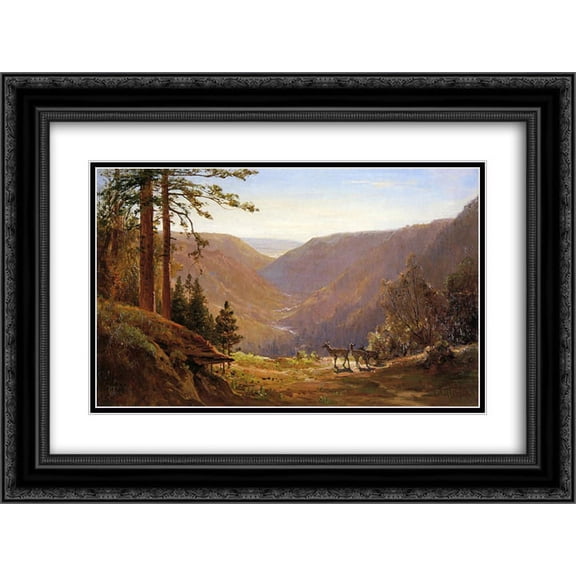 Thomas Hill 2x Matted 24x18 Black Ornate Framed Art Print 'Valley with Deer'