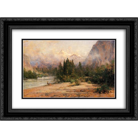 Thomas Hill 2x Matted 24x20 Black Ornate Framed Art Print 'Bow River Gap at Banff, on Canadian Pacific Railroad'