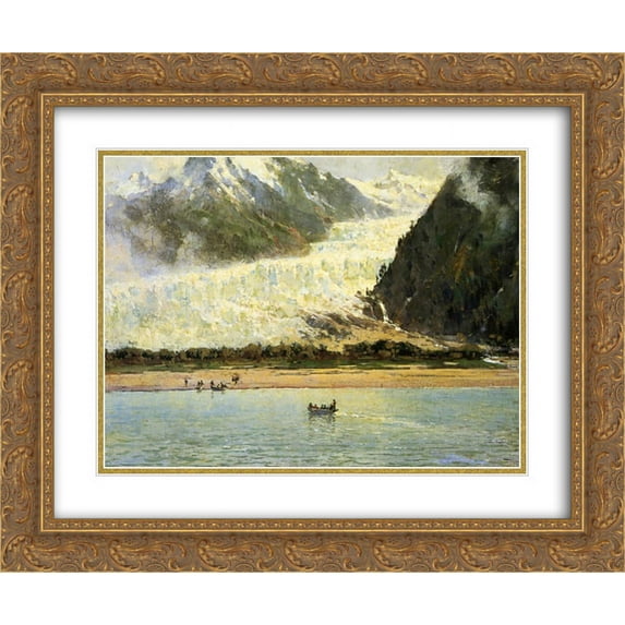 Thomas Hill 2x Matted 24x20 Gold Ornate Framed Art Print 'The Davidson Glacier '