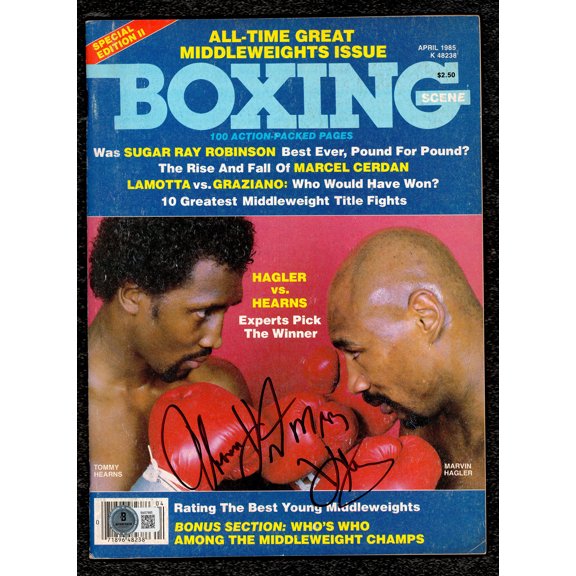 Thomas Hit Man Hearns Autographed Magazine Beckett BAS QR #BM37865