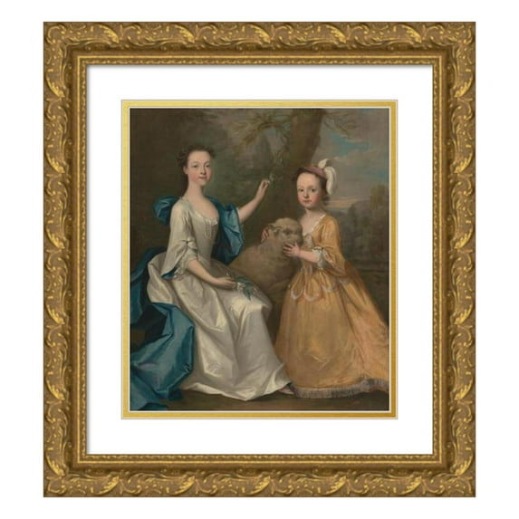 Thomas Hudson 20x23 Gold Ornate Framed and Double Matted Museum Art Print Titled - Young Women with a Lamb