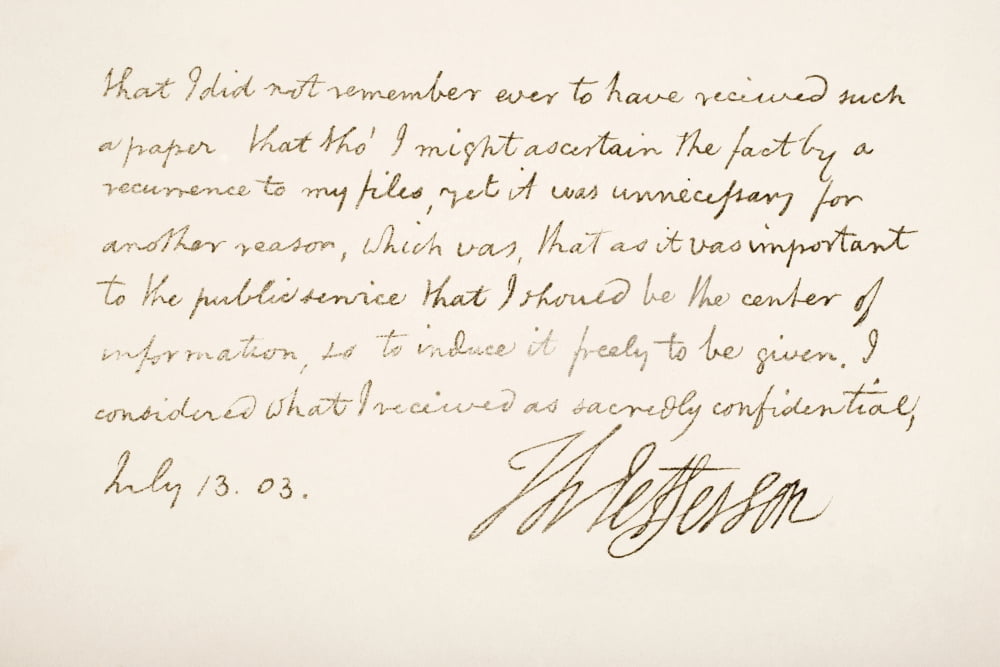 Thomas Jefferson 1743 - 1826 3Rd President Of The United States Of America Hand Writing Sample Canvas Art - Ken Welsh Design Pics (18 x 12)
