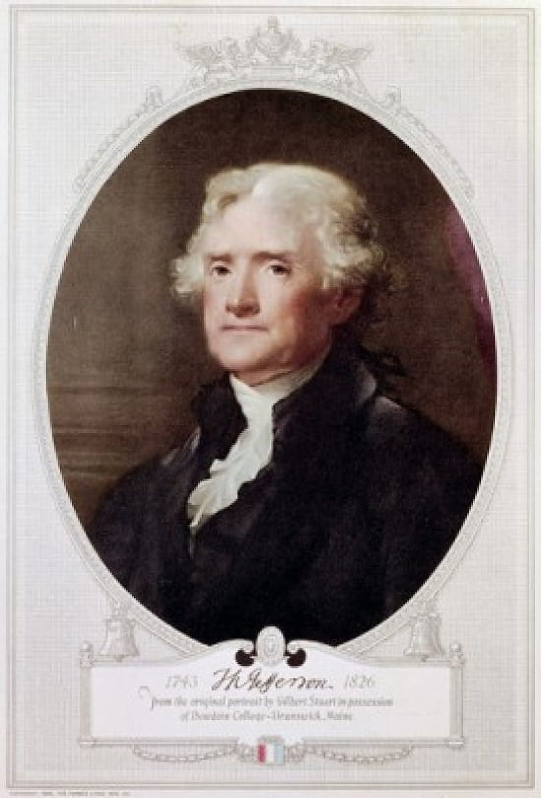 Thomas Jefferson (Litho of Original Stuart) Gilbert Stuart (1755-1828American) Bowdoin College Brunswick Maine USA Canvas Art - Gilbert Stuart (24 x 36)