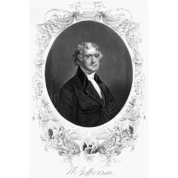 Thomas Jefferson. Nthird President Of The United States. Steel Engraving 1856. Poster Print by