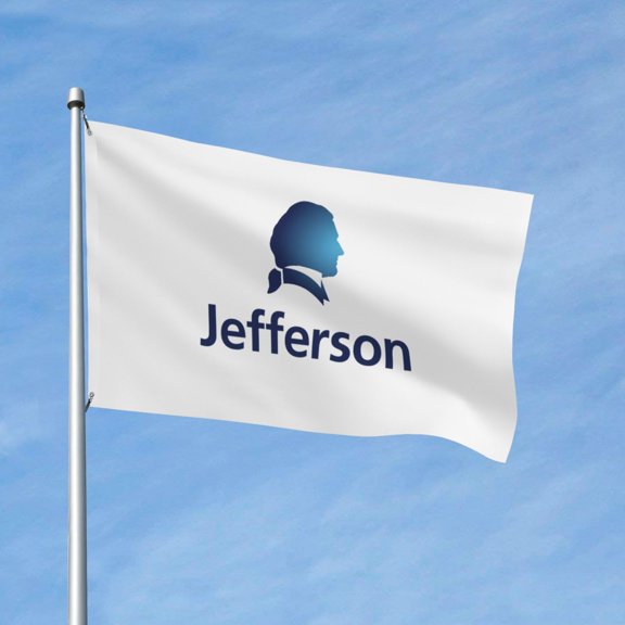 Thomas Jefferson University Logo 3x5 Ft Flag Double Sided Indoor Outdoor Double Stitched Polyester Flag With 2 Grommets-Both Side Can Be Read