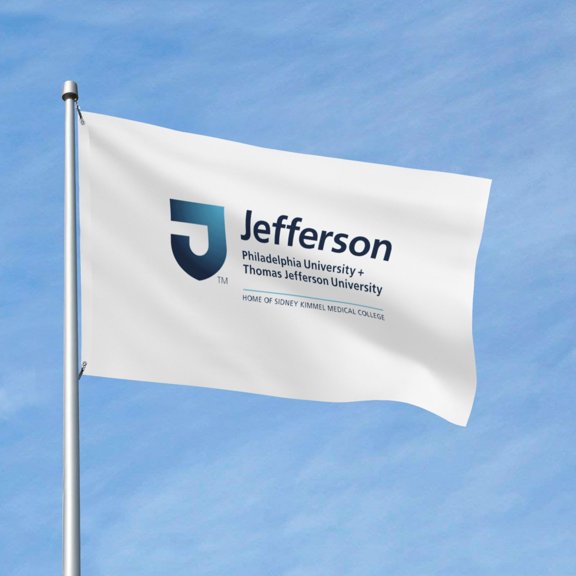 Thomas Jefferson University Logo 3x5 Ft Flag Double Sided Indoor Outdoor Double Stitched Polyester Flag With 2 Grommets-Both Side Can Be Read