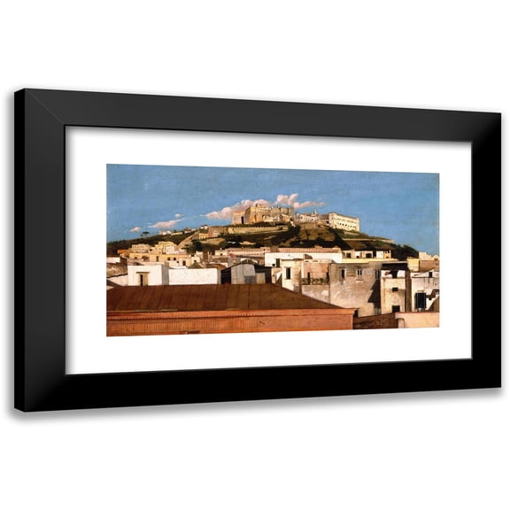 Thomas Jones 24x14 Black Modern Framed Museum Art Print Titled - In View of Certosa Di San Martino with the Castel Sant 'Elmo, Naples