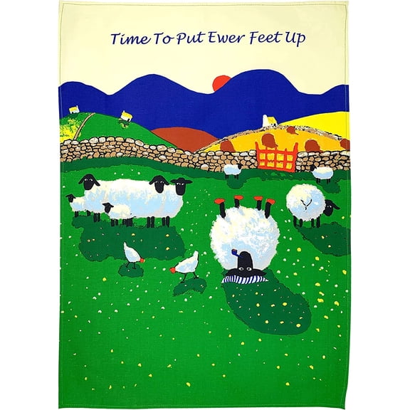 Thomas Joseph Tea Towel Time To Put Ewer Feet Up Irish Sheep Design Tea Towel
