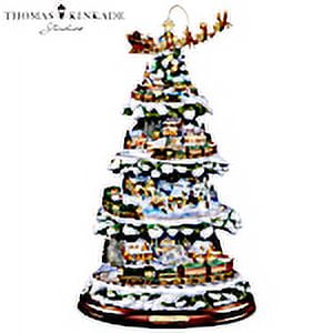 Thomas Kinkade Animated Tabletop Christmas Tree With Train: Wonderland Express