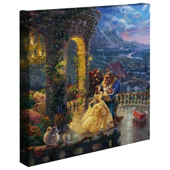 Thomas Kinkade Beauty and the Beast Dancing in the Moonlight - 14" x 14" Gallery Wrapped Canvas