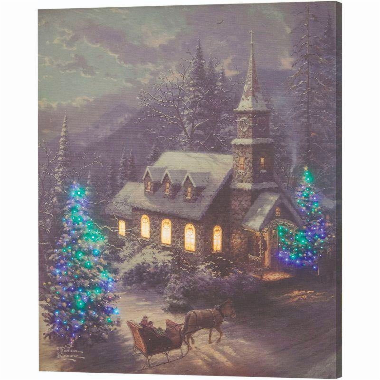 Thomas Kinkade 'Sunday Evening Sleigh Ride' LED Canvas Holiday Sign - 24x16 Inch Glowing Christmas Art