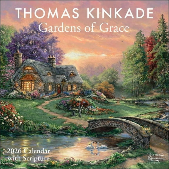 Thomas Kinkade Gardens of Grace 2026 Wall Calendar with Scripture, (Paperback)
