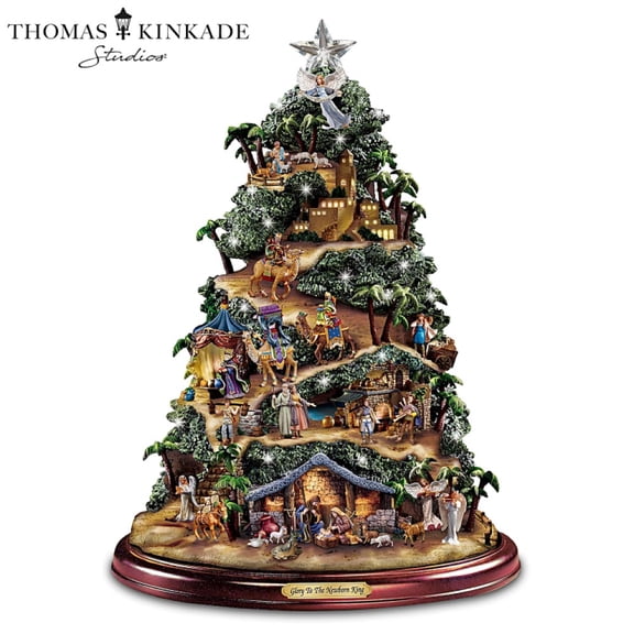 Thomas Kinkade Illuminated Nativity Tabletop Tree: Glory to The Newborn King by Hawthorne Village