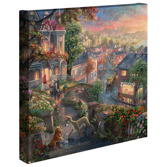 Thomas Kinkade Lady and the Tramp - 14" x 14" Gallery Wrapped Canvas