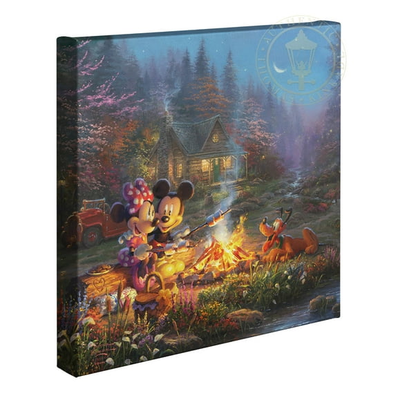 Thomas Kinkade Mickey and Minnie - Sweetheart Campfire - 14" x 14" Gallery Wrapped Canvas