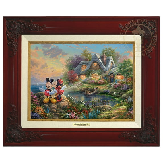 Thomas Kinkade Mickey and Minnie Sweetheart Cove - Canvas Classic (Brandy Frame)