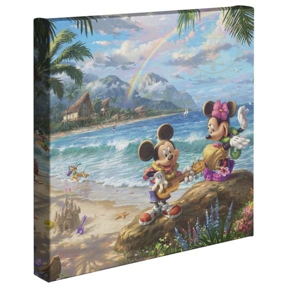 Thomas Kinkade Mickey and Minnie in Hawaii - 14" x 14" Gallery Wrapped Canvas