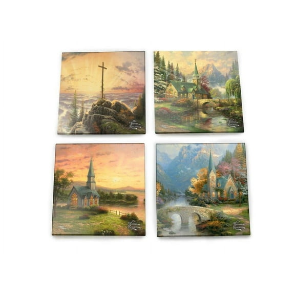 Thomas Kinkade Studios (Inspirational Prints) StarFire Prints Glass Coaster Set of Four