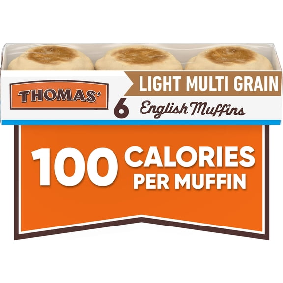 Thomas' Light Multi-Grain English Muffins, 6 count, 100 Calories English Muffins, 12 oz Tray pack of 1