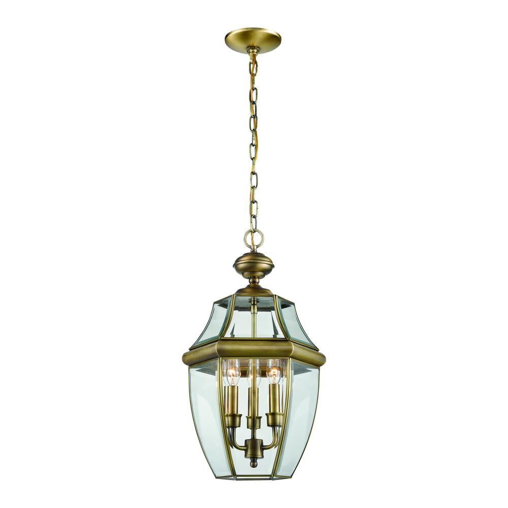 Ashford Antique Brass 3-Light Outdoor Hanging Lantern with Clear Glass