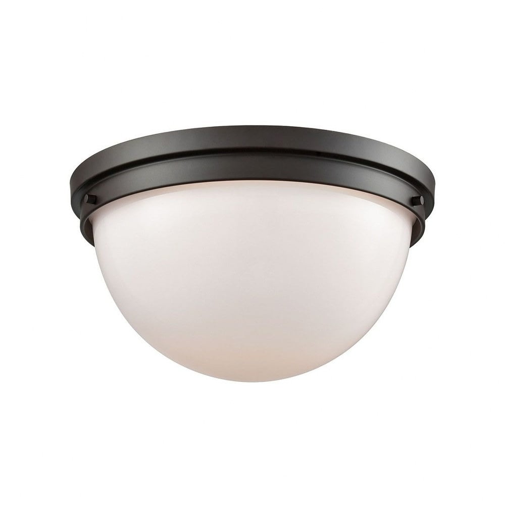 Beckett Opal White Glass Bowl Flush Mount in Oil Rubbed Bronze