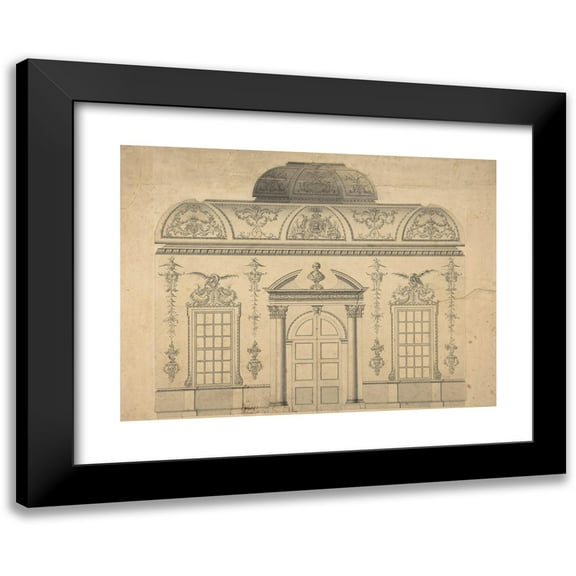 Thomas Lightoler 14x11 Black Modern Framed Museum Art Print Titled - Design for the Decoration of the Window Door Wall of a Rococo Room with a Coved Ceiling and Coved Central Fanlight (Mid-1