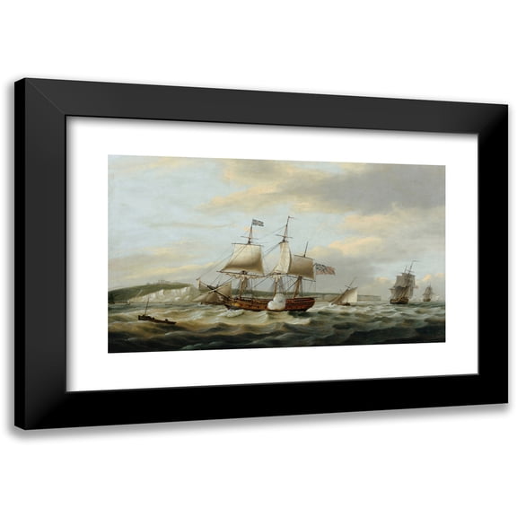 Thomas Luny 24x16 Black Modern Framed Museum Art Print Titled - A Merchant Ship Signaling for a Pilot off the Cliffs of Dover (1793)