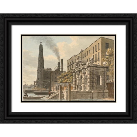 Thomas Malton the Younger 18x14 Black Ornate Wood Framed Double Matted Museum Art Print Titled - York Water Gate (1795)