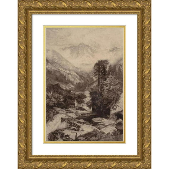 Thomas Moran 14x18 Gold Ornate Wood Frame and Double Matted Museum Art Print Titled - Mountain of the Holy Cross (circa 1888)