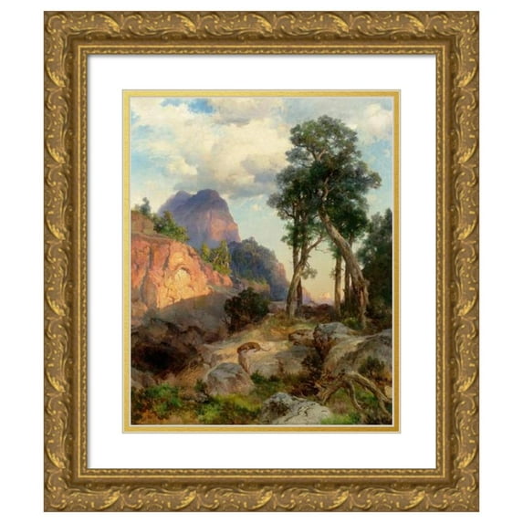 Thomas Moran 15x17 Gold Ornate Wood Frame and Double Matted Museum Art Print Titled - Mountain Lion in Grand Canyon (Lair of the Mountain Lion) (1914)