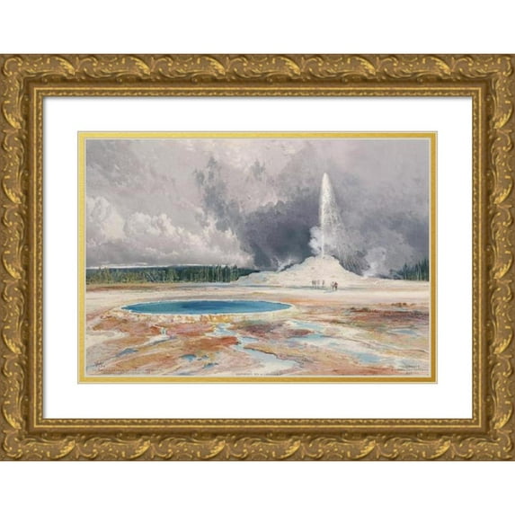 Thomas Moran 18x14 Gold Ornate Wood Frame and Double Matted Museum Art Print Titled - The Castle Geyser, Upper Geyser Basin, Yellowstone National Park (1874)
