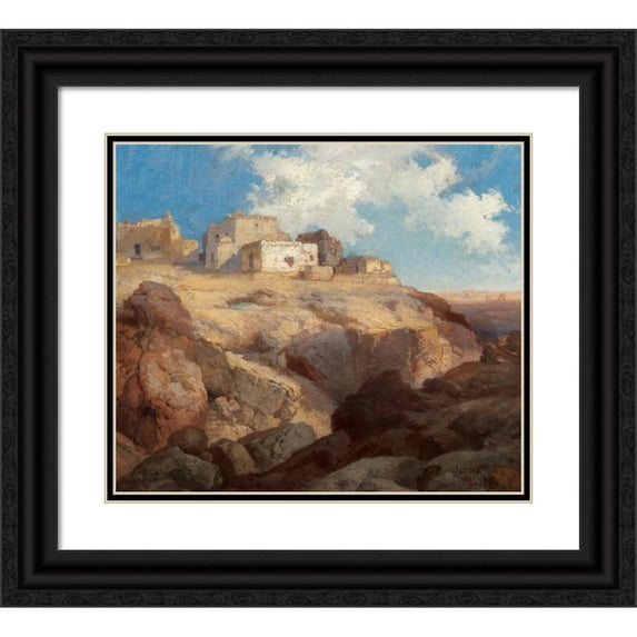 Thomas Moran 23x20 Black Ornate Framed Double Matted Museum Art Print Titled: A Bit of Acoma, New Mexico (1911)
