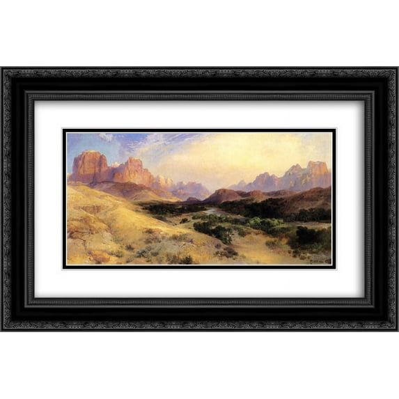 Thomas Moran 2x Matted 24x16 Black Ornate Framed Art Print 'Zion Valley, South Utah'