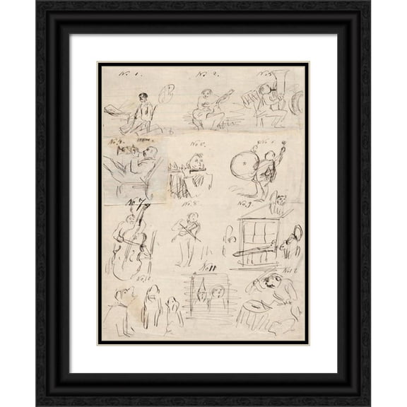 Thomas Nast 19x24 Black Ornate Framed Double Matted Museum Art Print Titled: Sheet of Sequential Drawings About&nbsp;Music