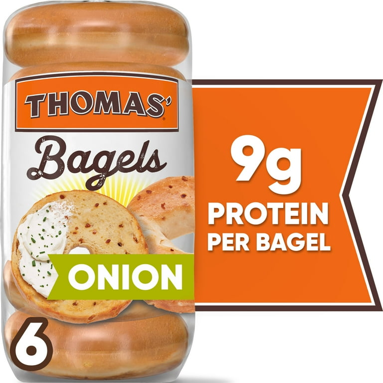 Thomas' Fresh Toast Onion Bagels, 6 Count, Pre-sliced, 20 oz Bag