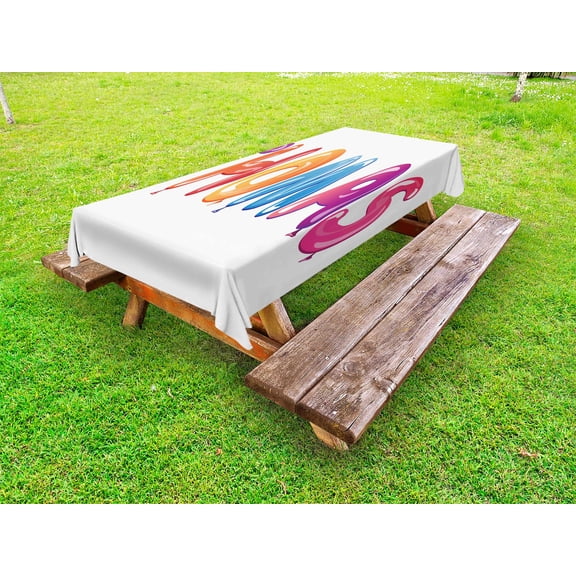 Thomas Outdoor Tablecloth, Colorful Common American Boy Name with Religious Connection Festive Fun Balloons, Decorative Washable Fabric Picnic Table Cloth, 58 X 84 Inches,Multicolor, by Ambesonne