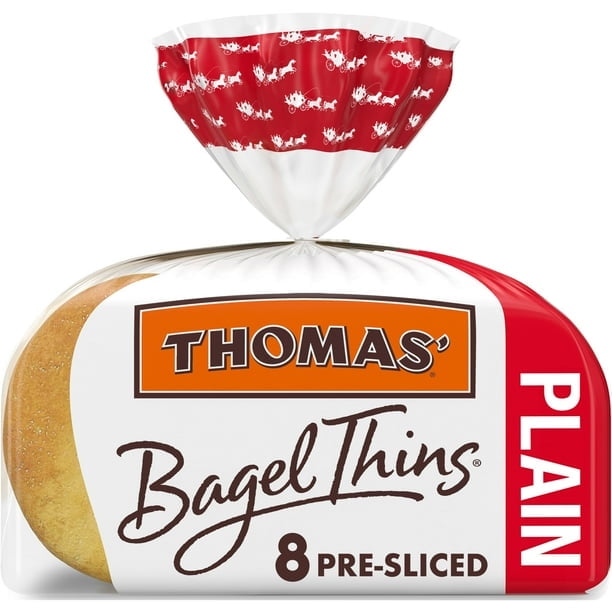 Thomas' Plain Bagel Thins, 8 count, Pre-sliced Bagels, 13 oz Bag (Pack of 3)