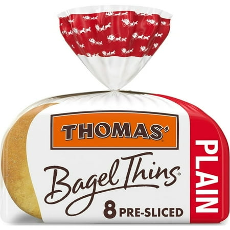 Thomas' Plain Bagel Thins, 8 count, Pre-sliced Bagels, 13 oz Bag (Pack of 3)