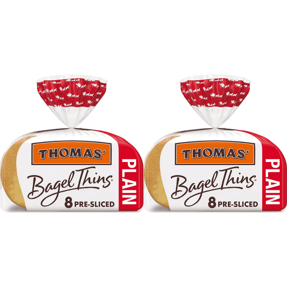 Thomas' Plain Bagel Thins, 8 ct Pack of 2 - bakery item, healthy bread, organic bakery, thomas', dave's killer bread