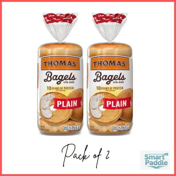 Thomas' Plain Bagels, 6 count, Pre-sliced Bagels, 20 oz Bag Pack of 2