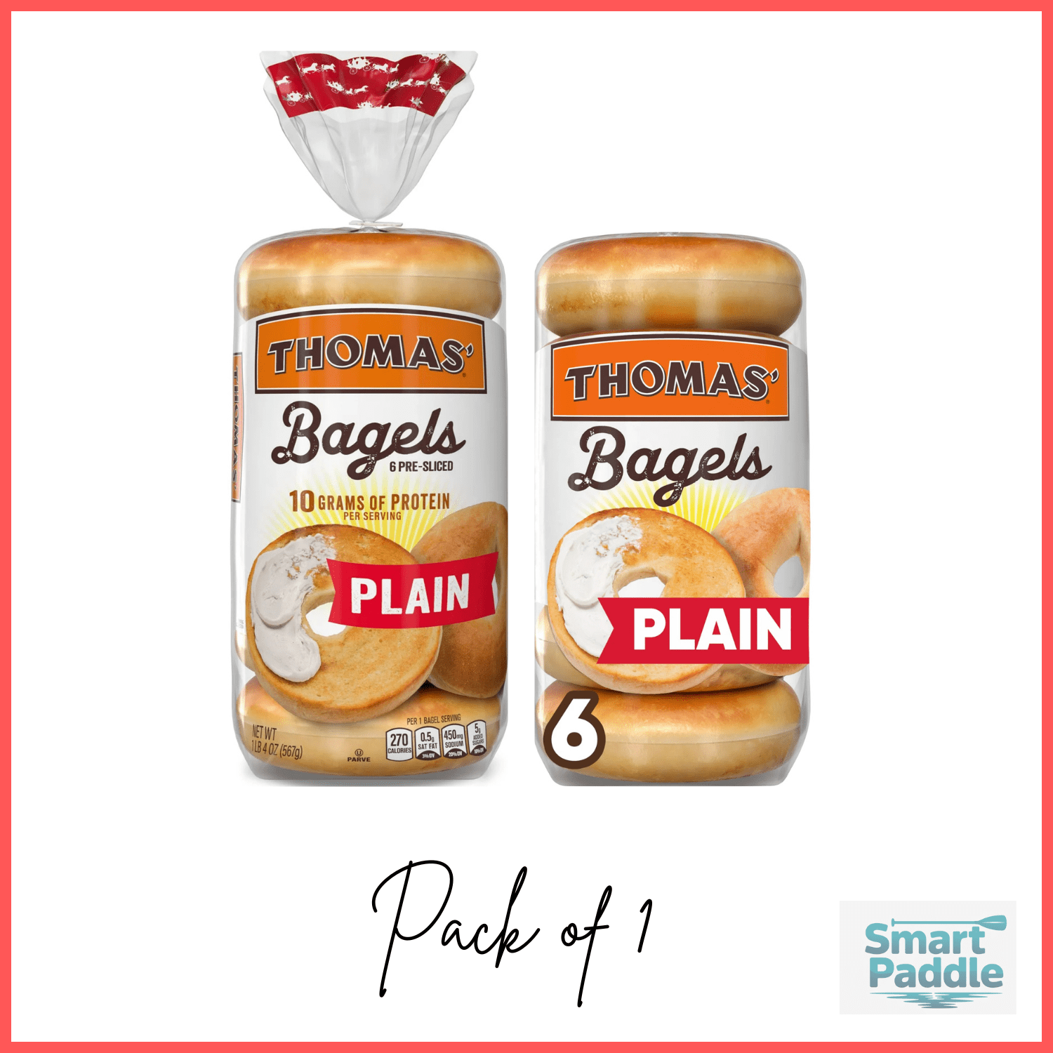 Thomas' Plain Bagels, 6 count, Pre-sliced Bagels, 20 oz Bag pack of 1