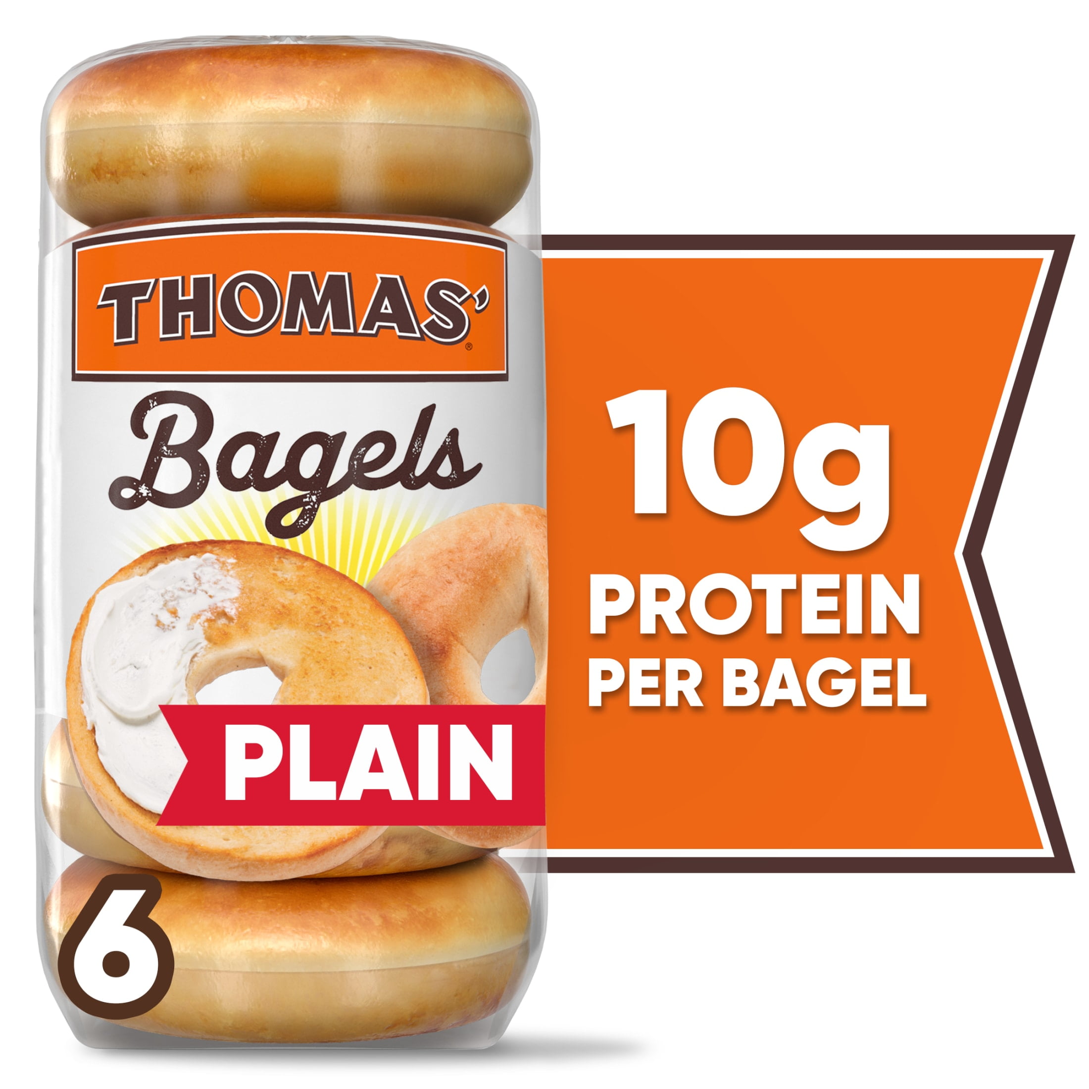 Thomas' Plain Bagels, 6 count, Pre-sliced Bagels, 20 oz Bag
