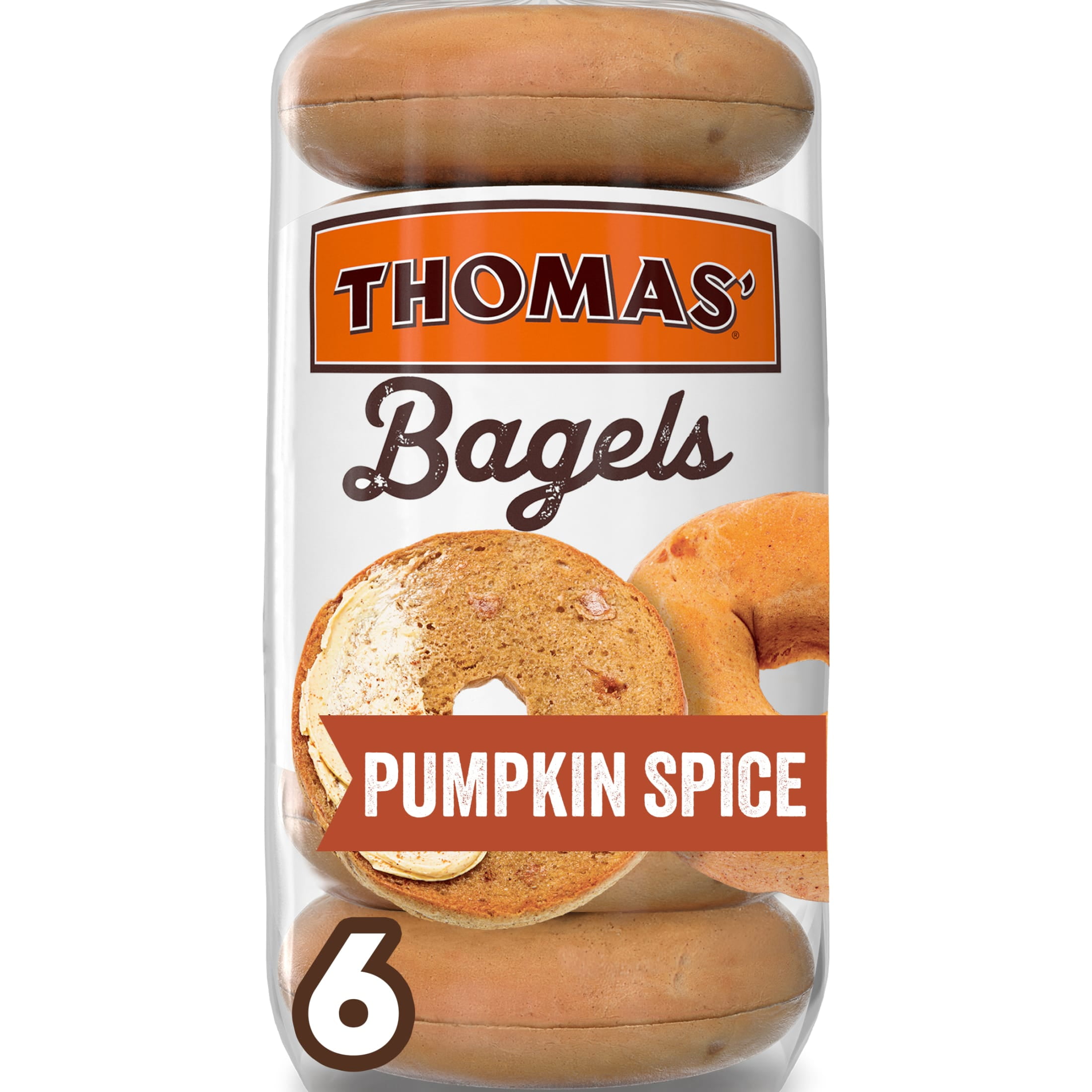 Thomas' Pumpkin Spice Bagels, 6 count, Bagels, 19 oz Bag - Walmart.com