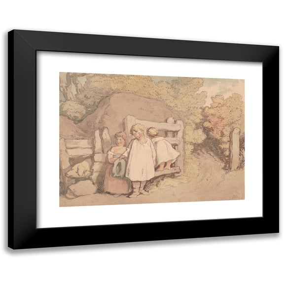 Thomas Rowlandson 14x11 Black Modern Framed Museum Art Print Titled - Cottage Children - Devon (ca. 1780-1825)