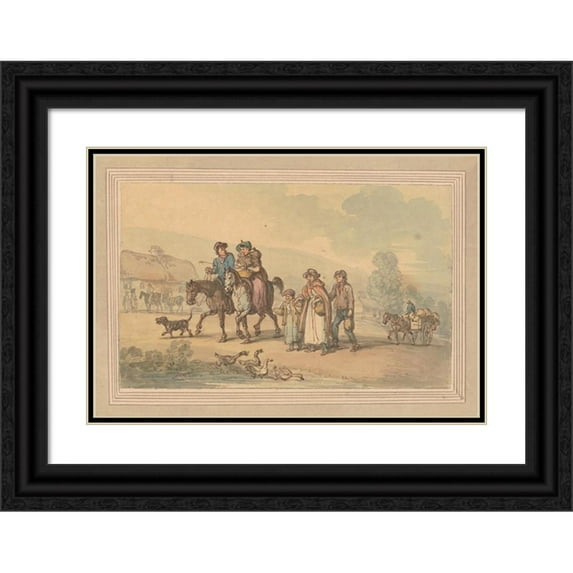 Thomas Rowlandson 14x11 Black Ornate Wood Framed Double Matted Museum Art Print Titled: The Deserted Village ; Vide Goldsmith (ca. 1780-1825)