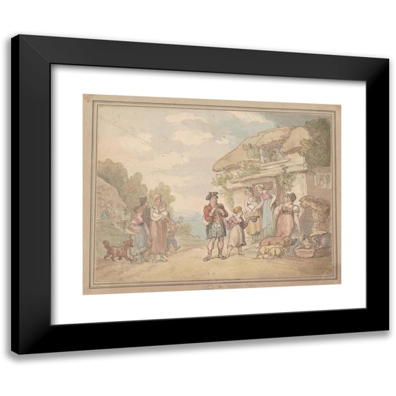 Thomas Rowlandson 14x12 Black Modern Framed Museum Art Print Titled - The Highland Piper (ca. 1780-1825)