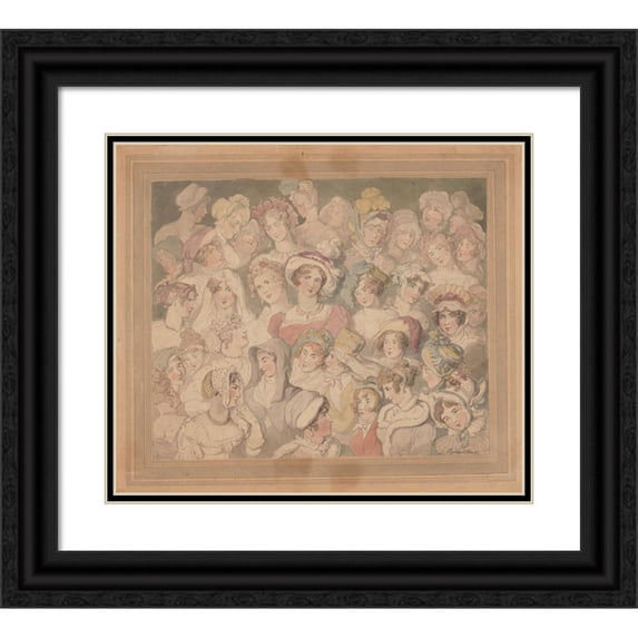 Thomas Rowlandson 17x15 Black Ornate Wood Framed Double Matted Museum Art Print Titled - Types of Beauty (ca. 1780-1825)
