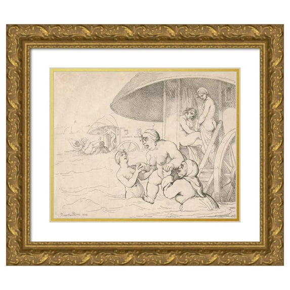 Thomas Rowlandson 18x15 Gold Ornate Wood Frame and Double Matted Museum Art Print Titled - Margate Bathers (1800)