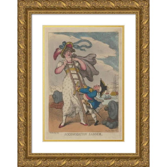 Thomas Rowlandson 18x24 Gold Ornate Framed and Double Matted Museum Art Print Titled - Accomodation Ladder (1811)